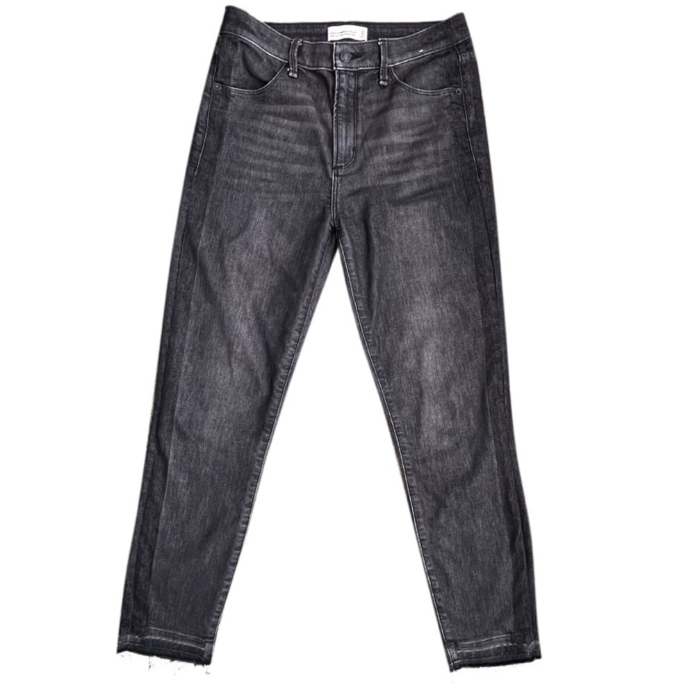 Abercrombie & Fitch High Rise Super Skinny Ankle Fray Jeans 2 Toned Black 28 6R